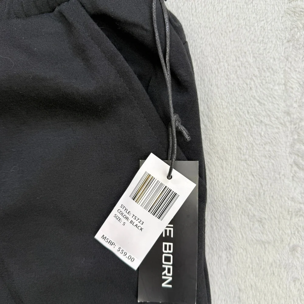 True Born Shorts Mens Small Black Knit‎ Drawstring Waist Zipper Pockets